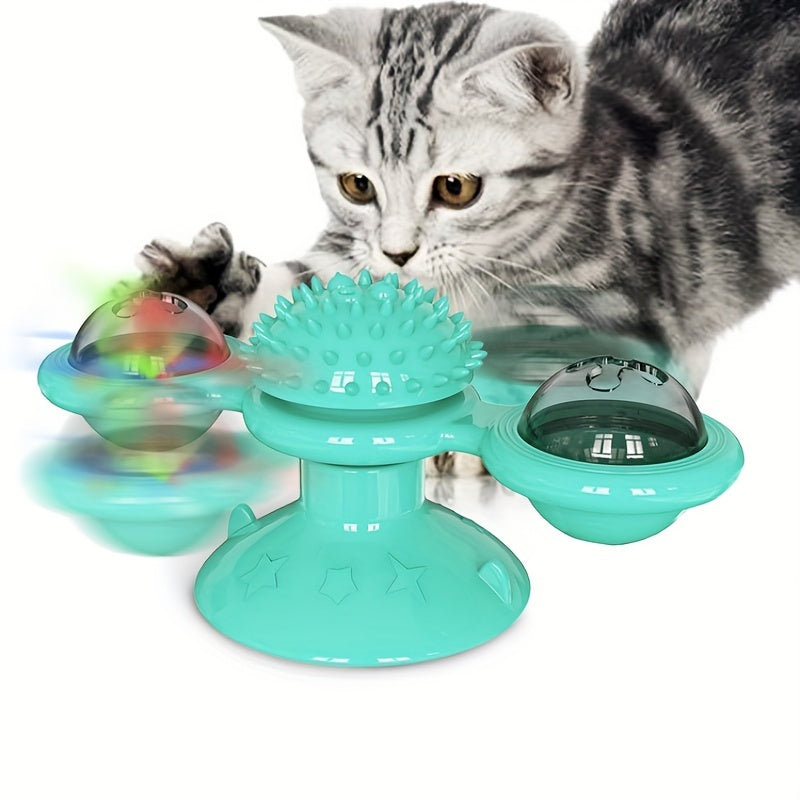 Rotating Windmill Cat Toy – Suction Cup Catnip Spinner & Dental Massager