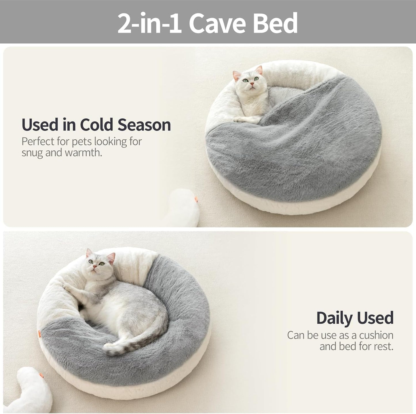Enclosed Cat Bed Cave – Washable Pet Bed with Blanket & Non-Slip Base