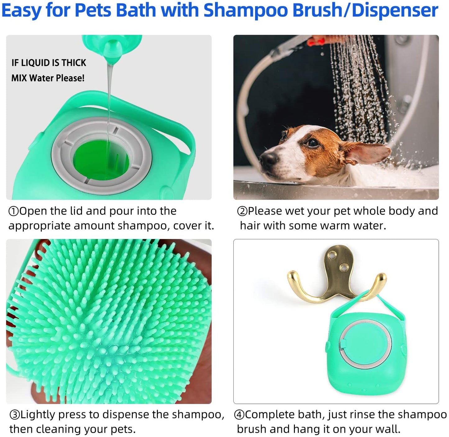 Silicone Pet Shampoo Massage Brush for Dogs & Cats