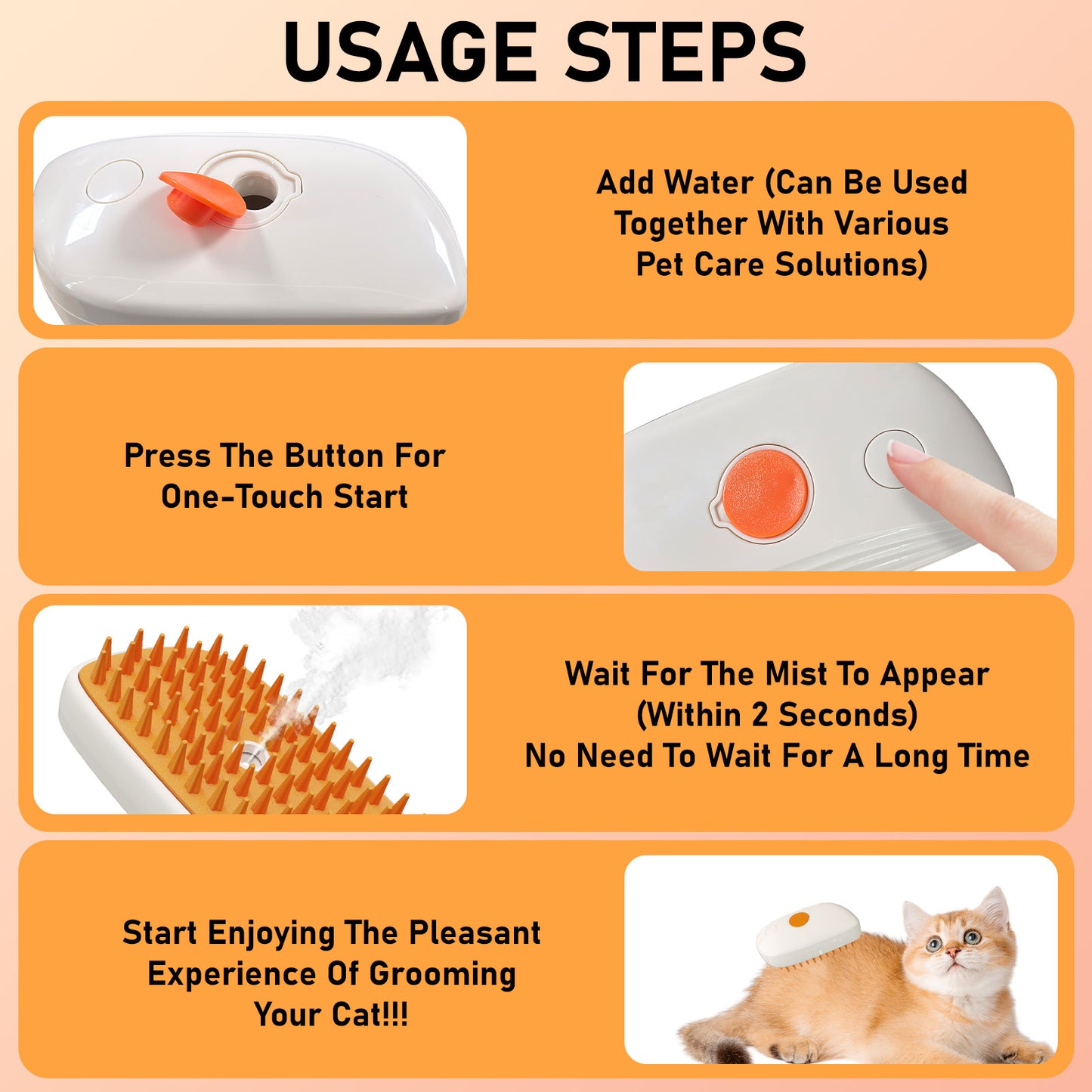 4-in-1 Steam Grooming Brush for Cats & Dogs