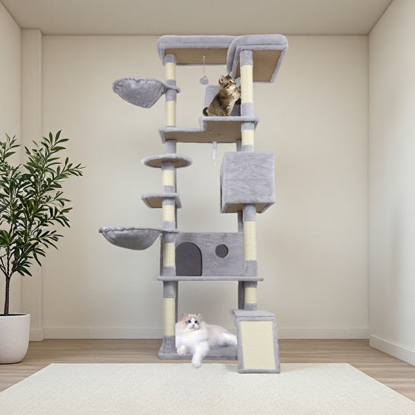 Cat Tree with condos, sisal scratchers, hammocks, and perches 84.6”