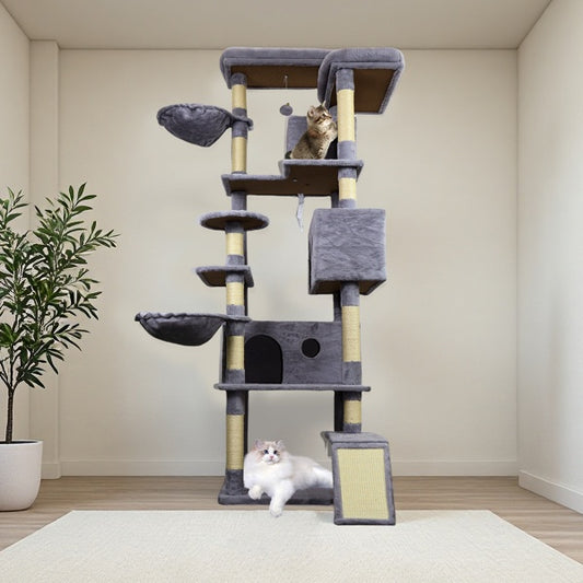 Dark Gray Cat Tree with condos, sisal scratchers, and hammocks 4.6”