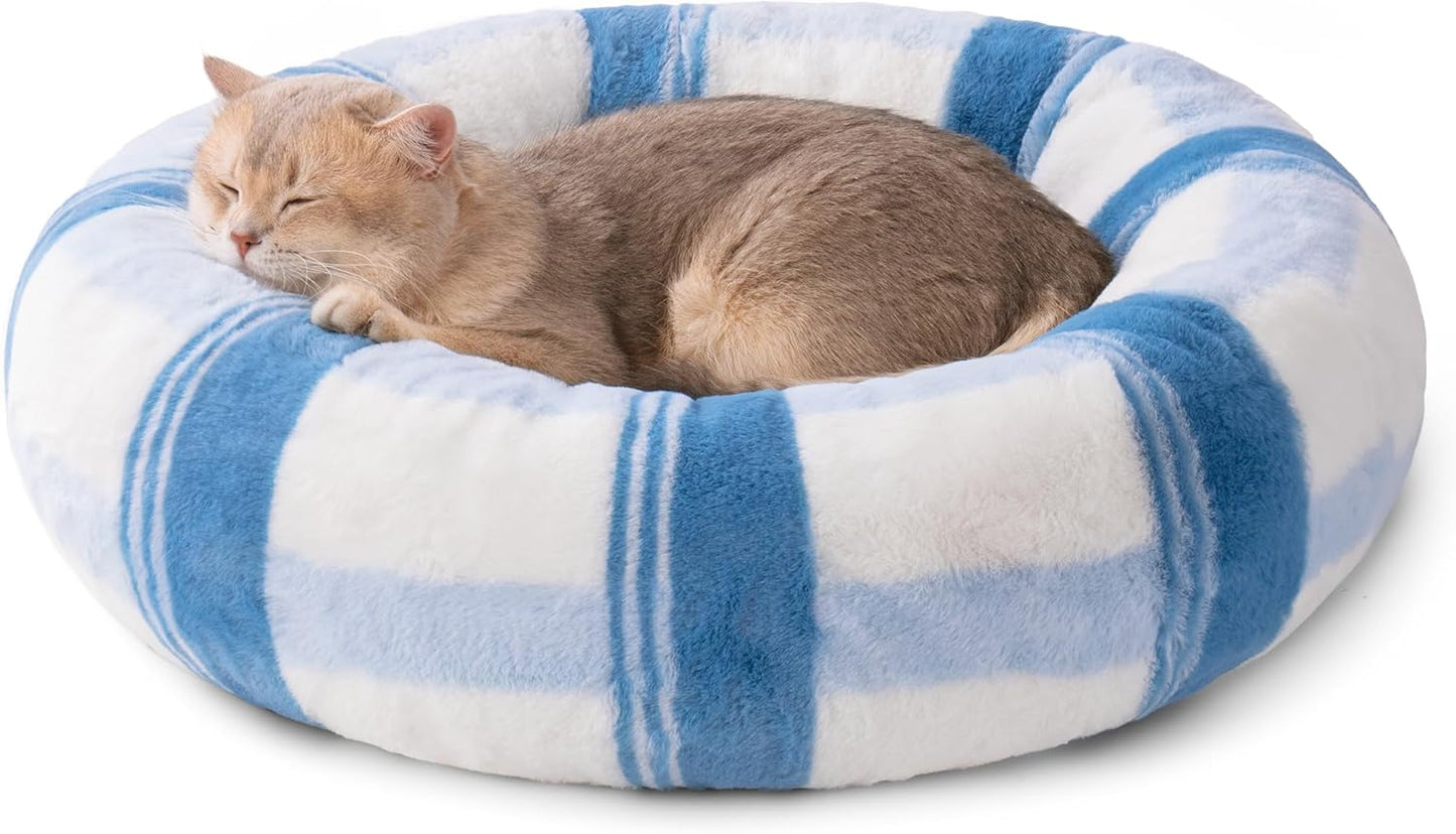 Plush Round Calming Cat Bed – Washable Non-Slip Pet Bed