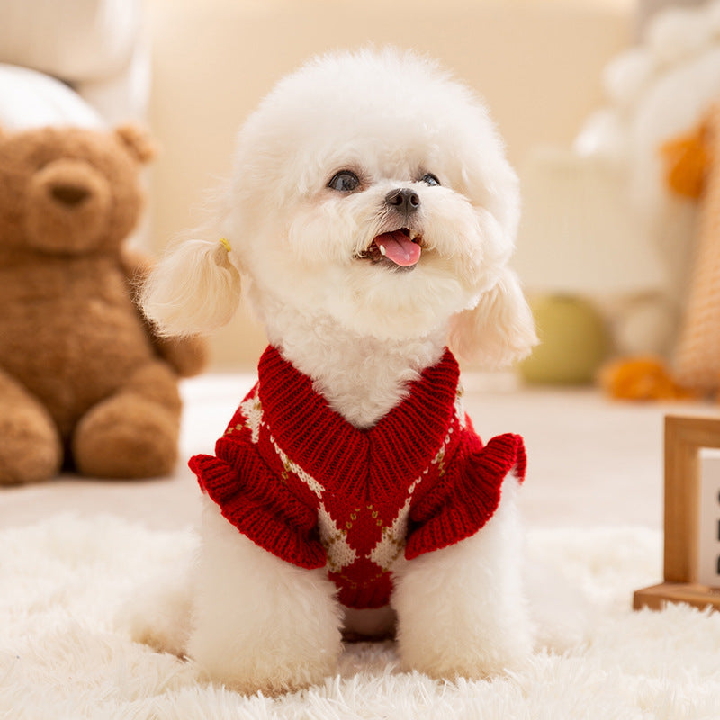 Warm Diamond-Embroidered Cherry Pet Sweater