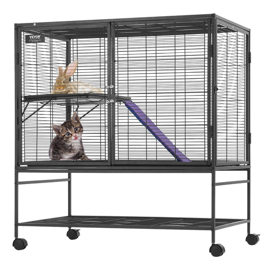 39' Metal Small Animal Cage 2-Tier Rolling Ferret Cage With Tray A Ramp