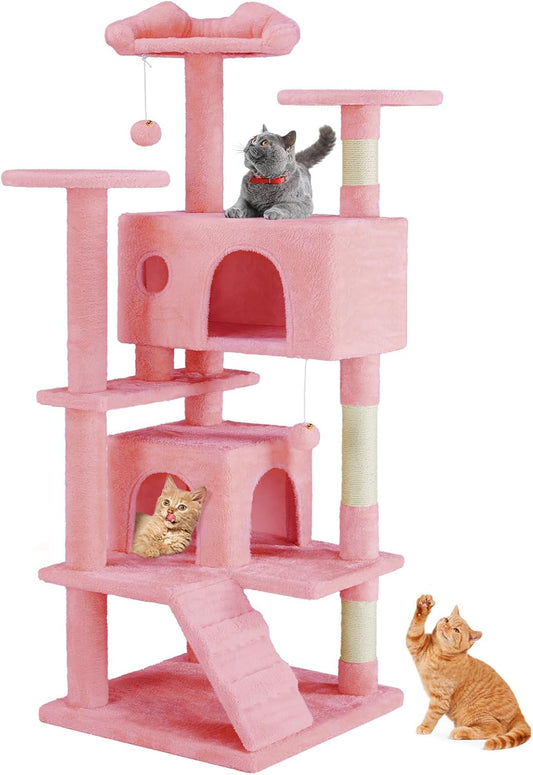 Cat Tree Tower – Multi-Level with Sisal Posts & Plush Toys