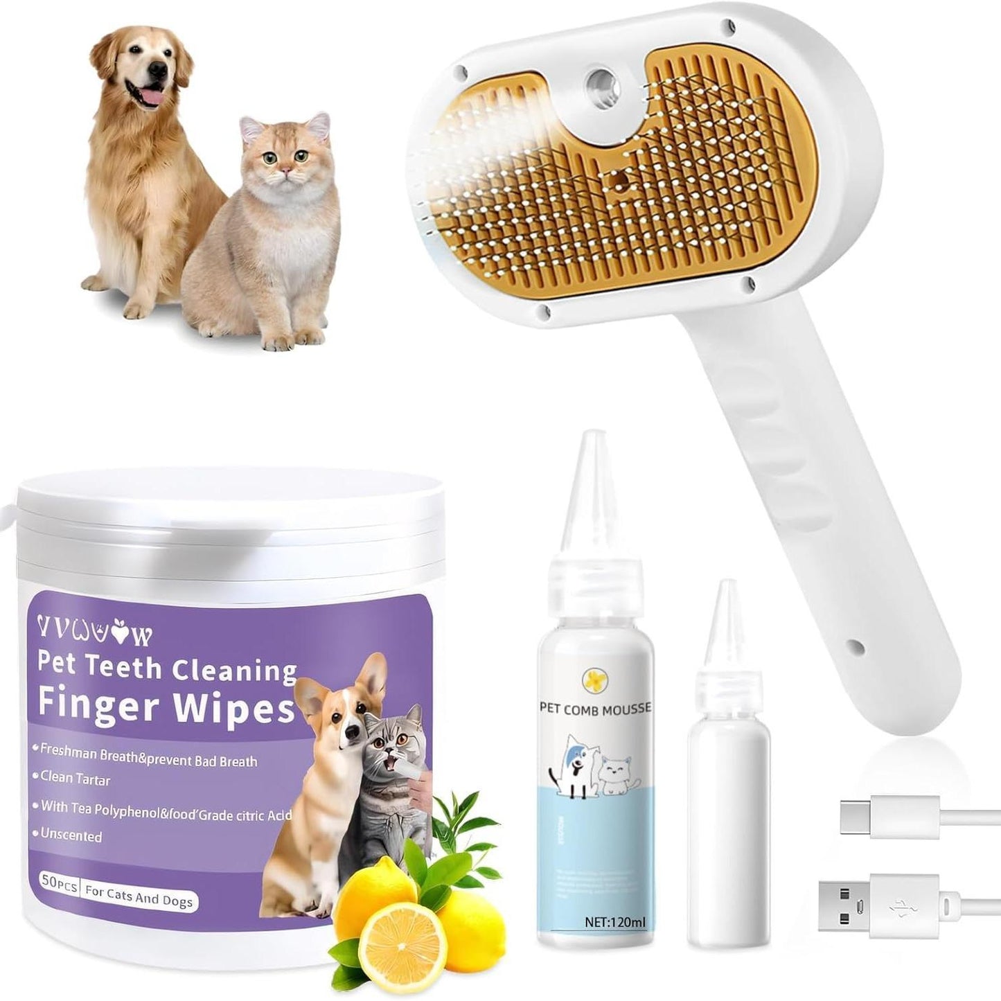 Steam Pet Brush for Cats & Dogs – 3-in-1 Grooming & Hair Removal Comb