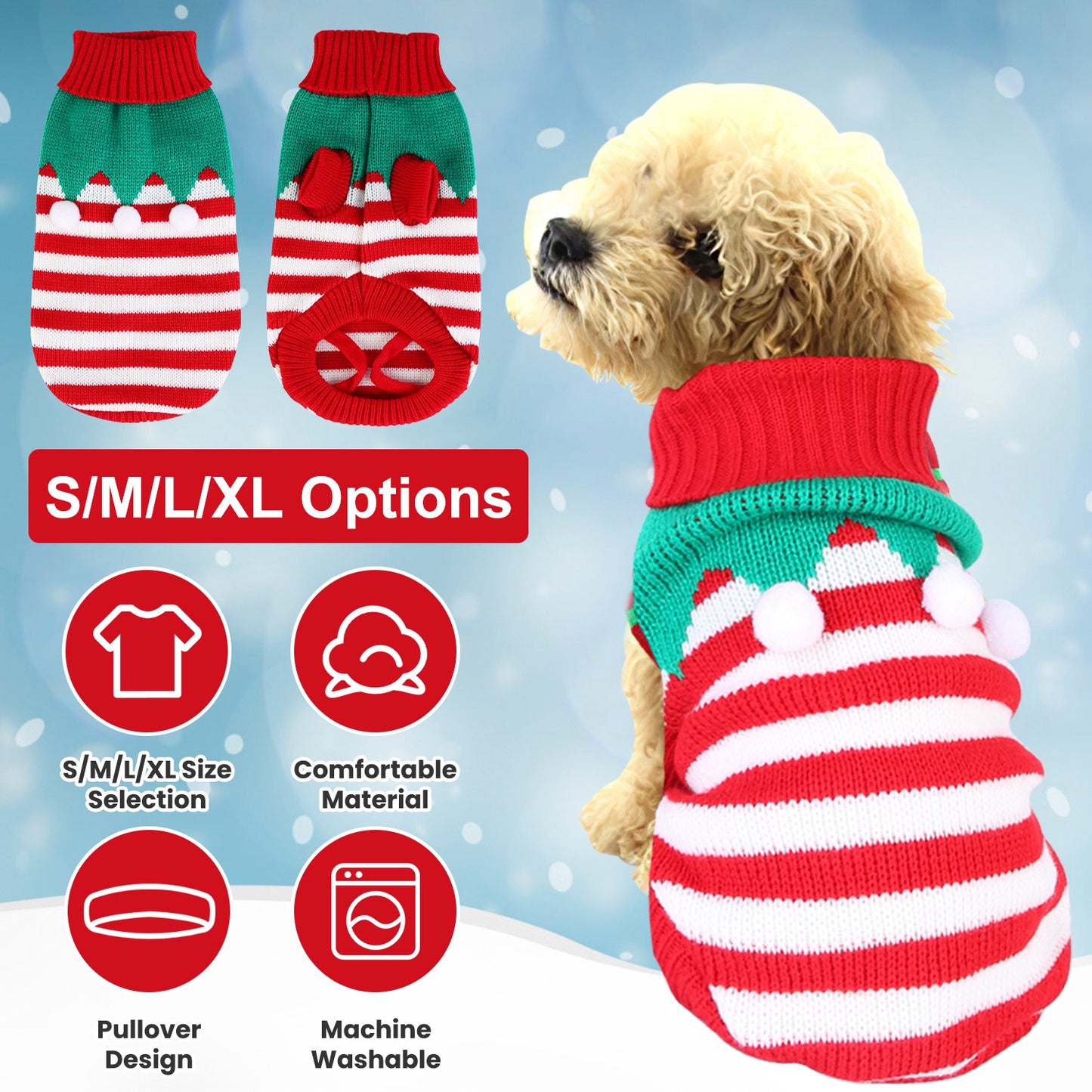 Pet Christmas Turtleneck Sweater – 2 Patterns, 4 Sizes