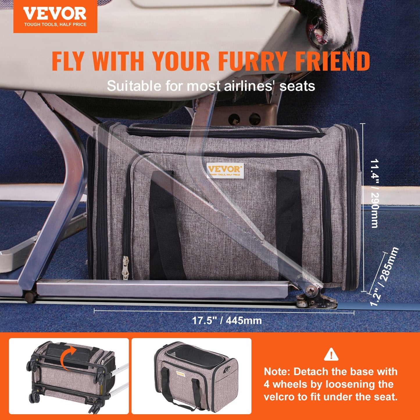 Airline-Approved Rolling Pet Carrier with wheels, for pets up to 25 lbs