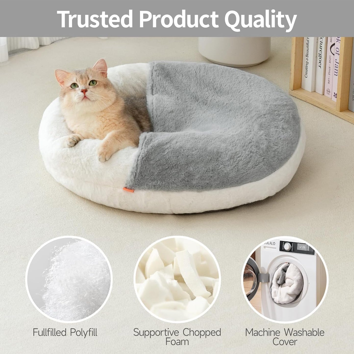 Enclosed Cat Bed Cave – Washable Pet Bed with Blanket & Non-Slip Base