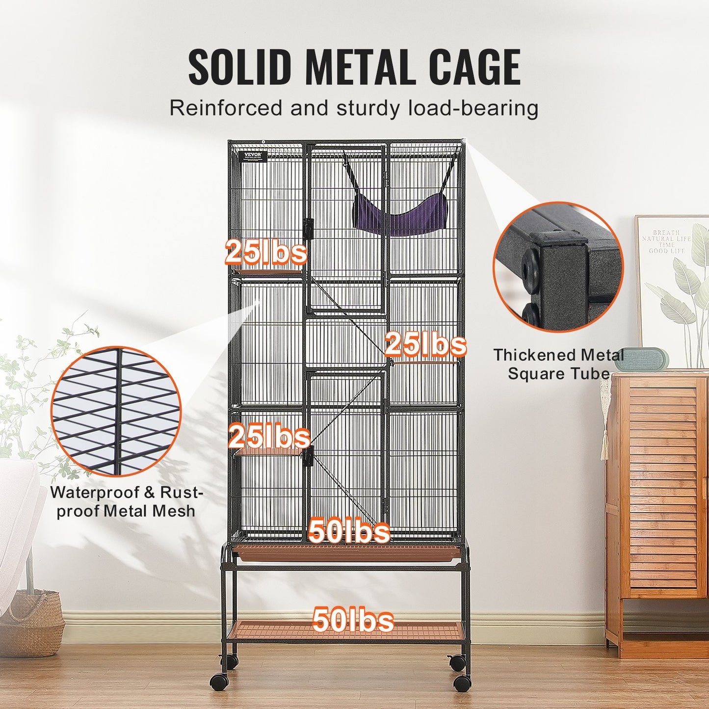 69' Metal Small Animal Cage 4-Tier Rolling Ferret Cage With Tray 3 Ramps