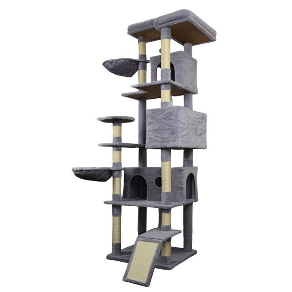Dark Gray Cat Tree with condos, sisal scratchers, and hammocks 4.6”