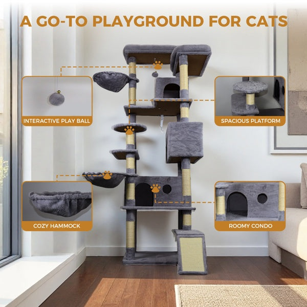 Dark Gray Cat Tree with condos, sisal scratchers, and hammocks 4.6”