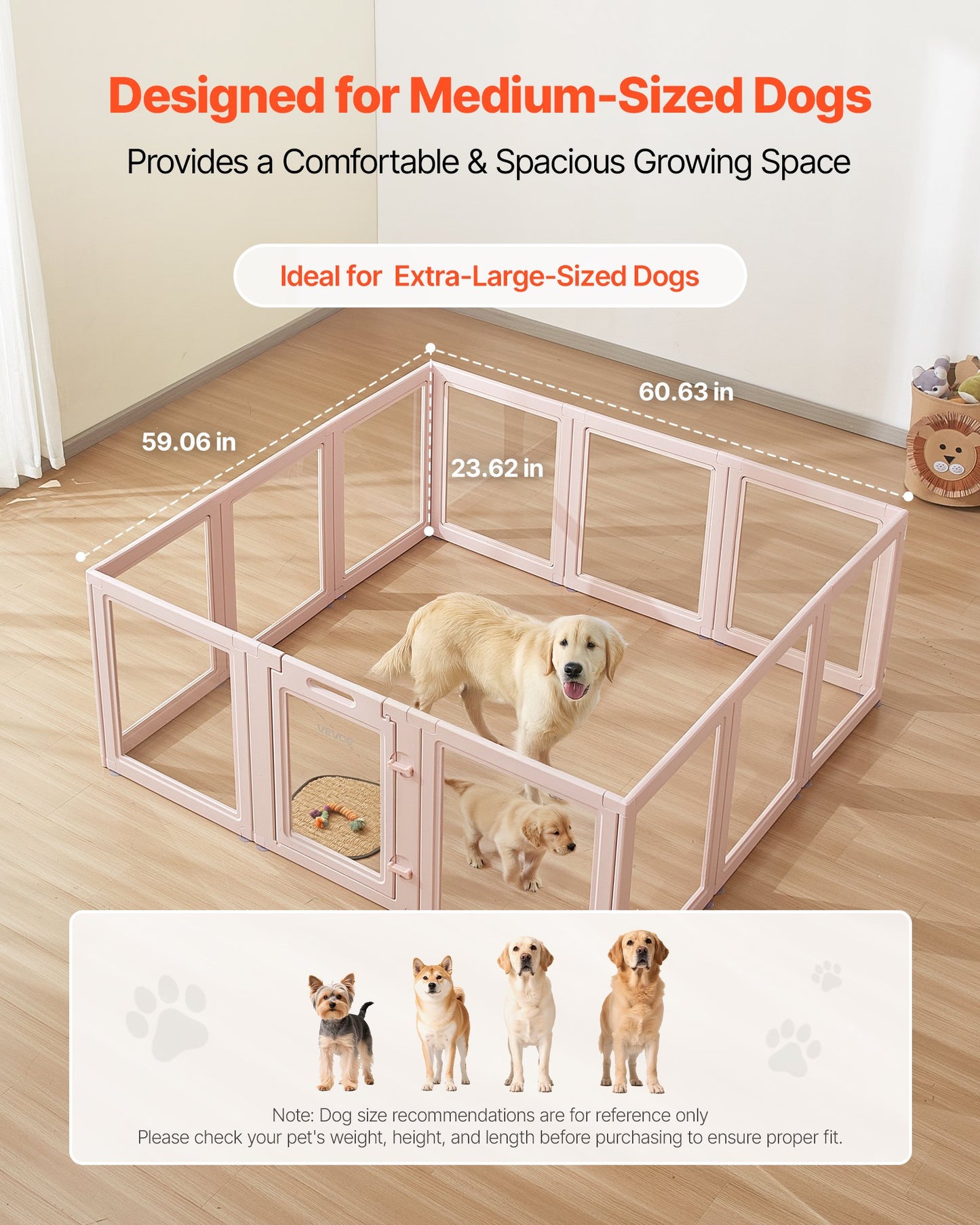 Dog Whelping Box With Window Transparent Playpen For X-Large Dog 60x59x23 In