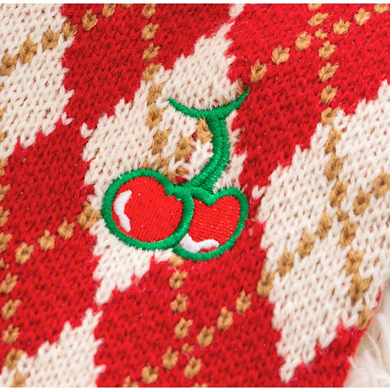 Warm Diamond-Embroidered Cherry Pet Sweater