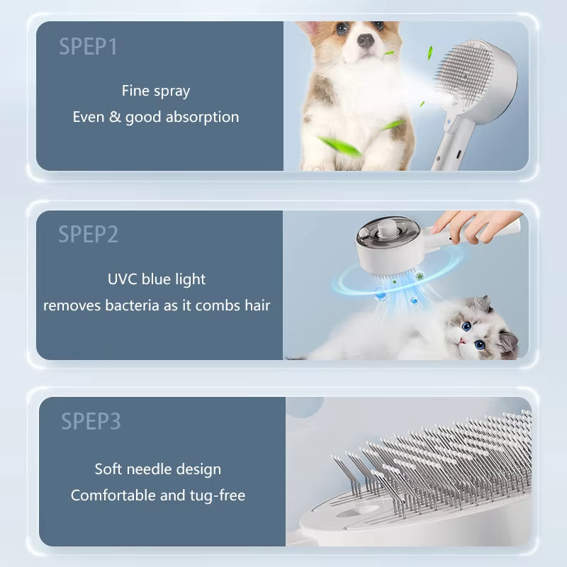 3-in-1 Electric Steam Brush for Cats & Dogs