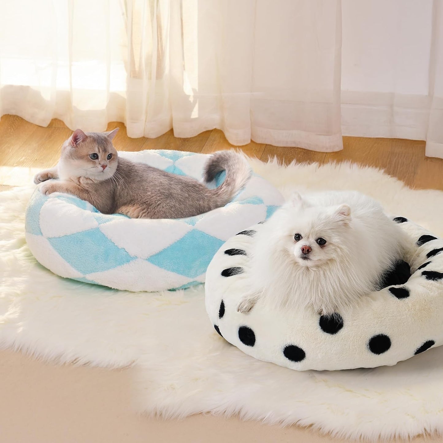 Donut Plush Cat Bed – Washable Calming Pet Bed