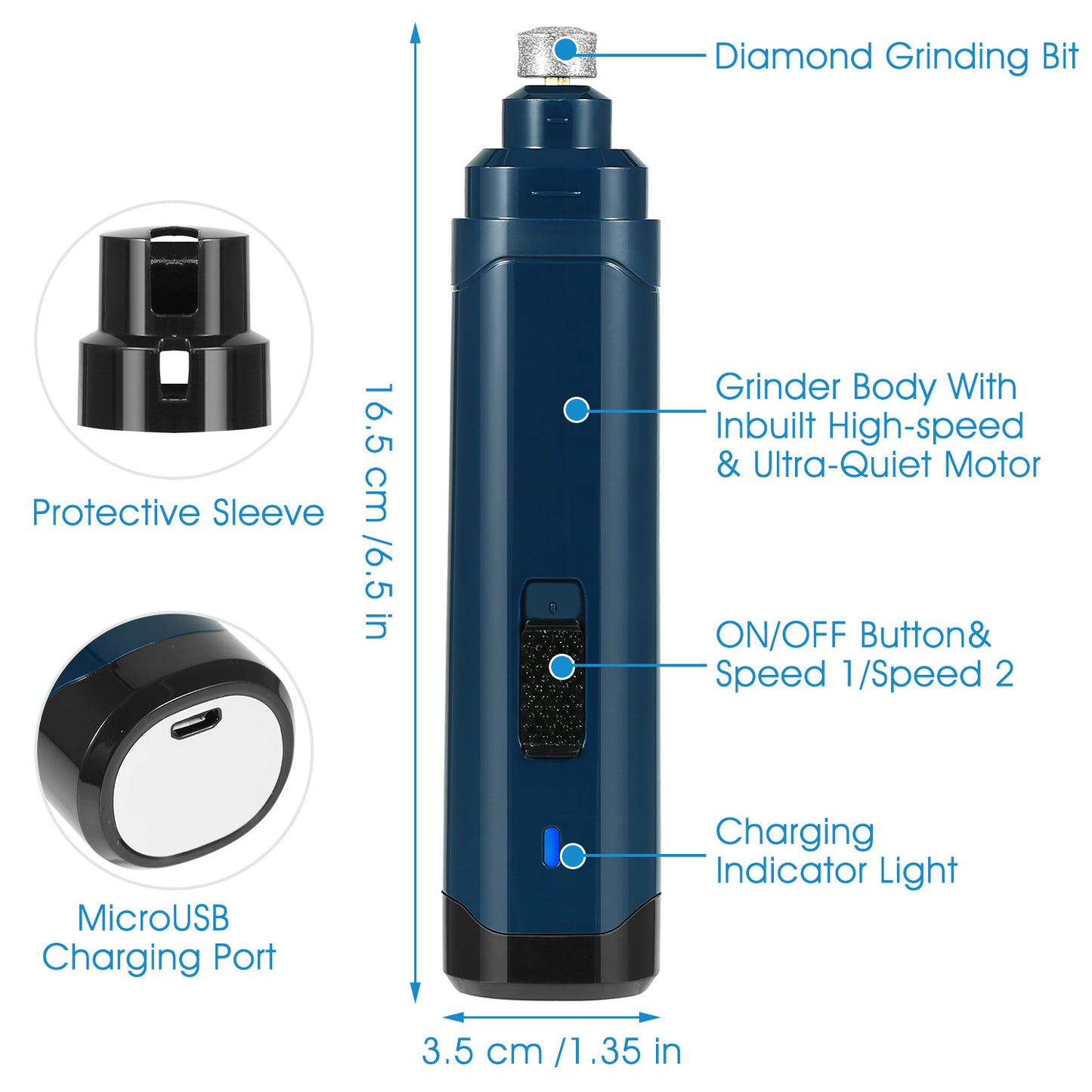 Two-speed electric pets nail trimmer