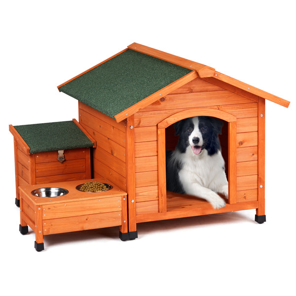 Outdoor Cat & Dog House – Fir Wood Shelter with Green Asphalt Roof