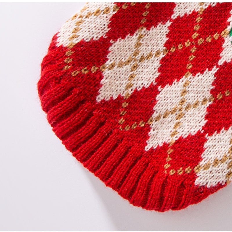 Warm Diamond-Embroidered Cherry Pet Sweater