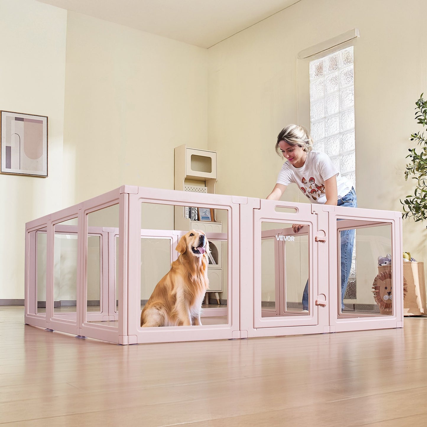 Dog Whelping Box With Window Transparent Playpen For X-Large Dog 60x59x23 In