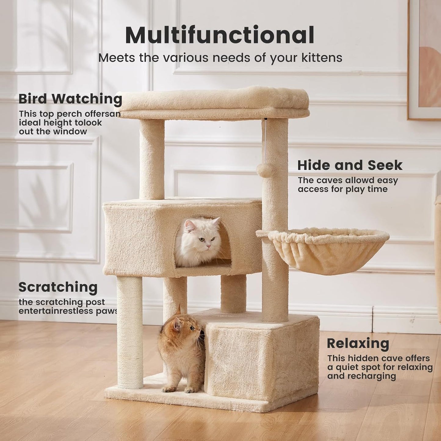 Large Heavy-Duty Cat Tree with Scratching Posts & Washable Top Perch