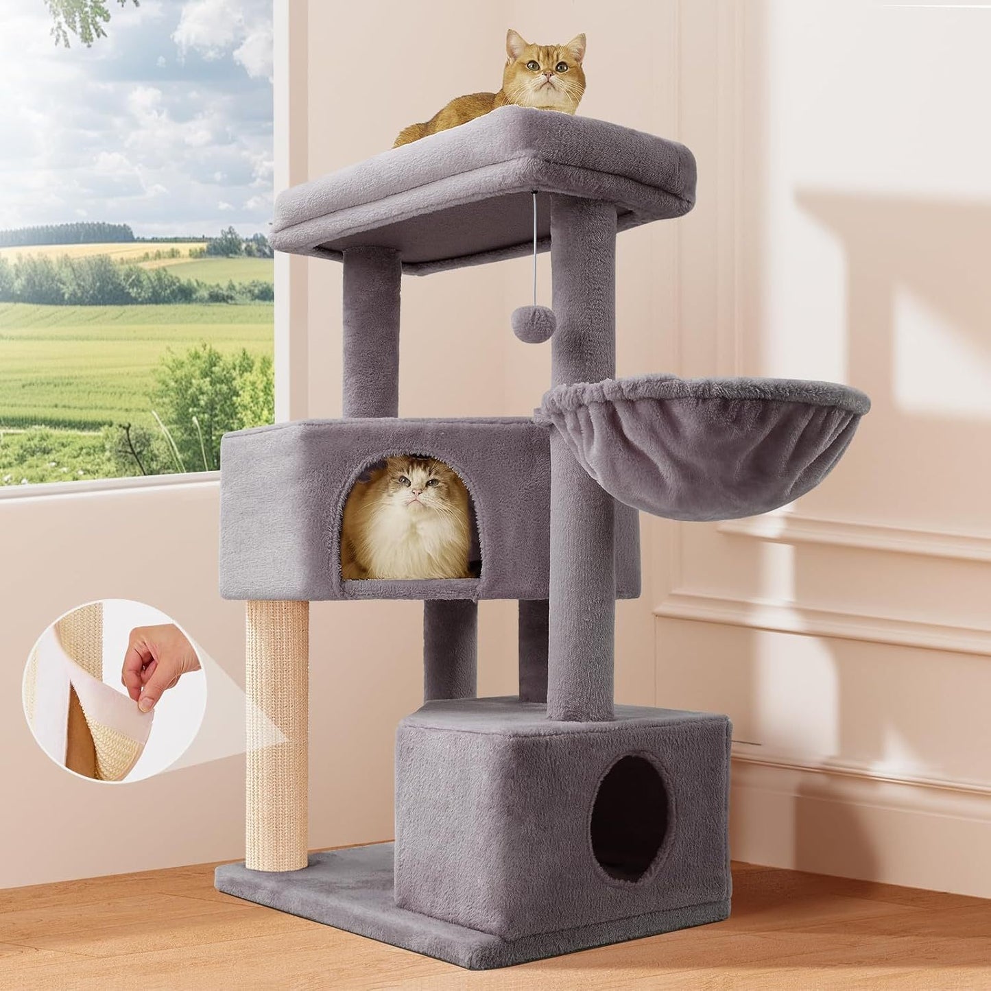 Large Heavy-Duty Cat Tree with Scratching Posts & Washable Top Perch