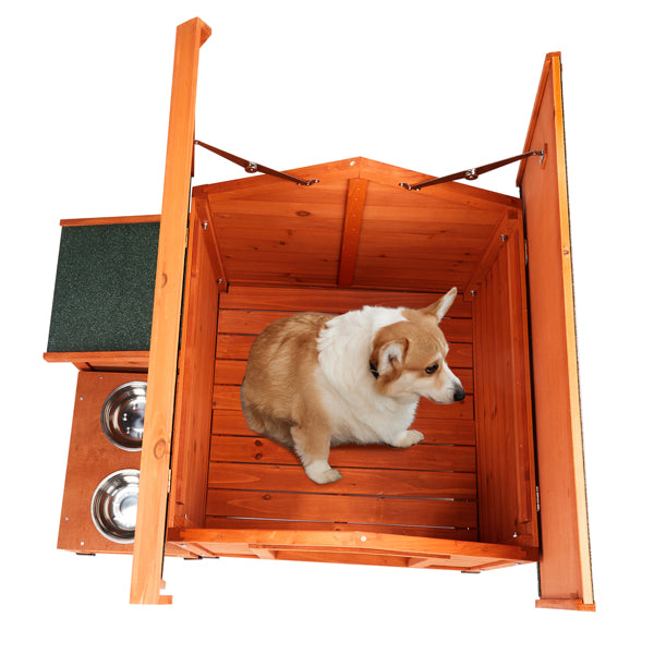 Outdoor Cat & Dog House – Fir Wood Shelter with Green Asphalt Roof