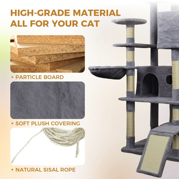 Dark Gray Cat Tree with condos, sisal scratchers, and hammocks 4.6”