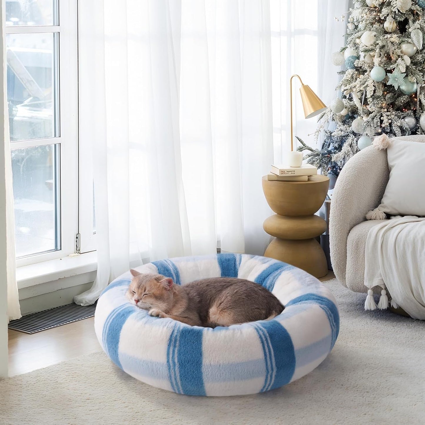 Plush Round Calming Cat Bed – Washable Non-Slip Pet Bed