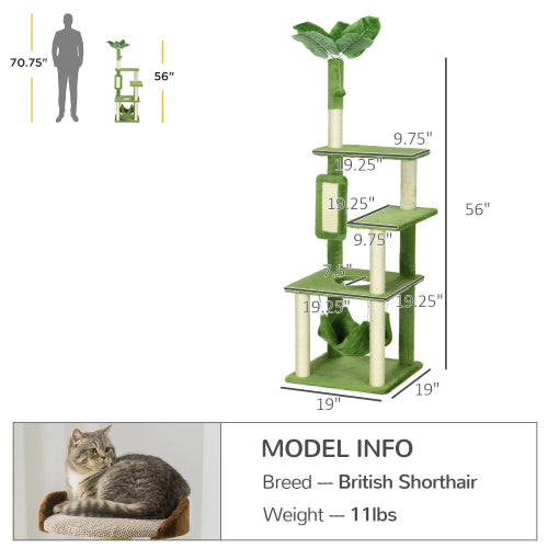 PawHut 56” Cat Tree with Scratching Posts & Hammock