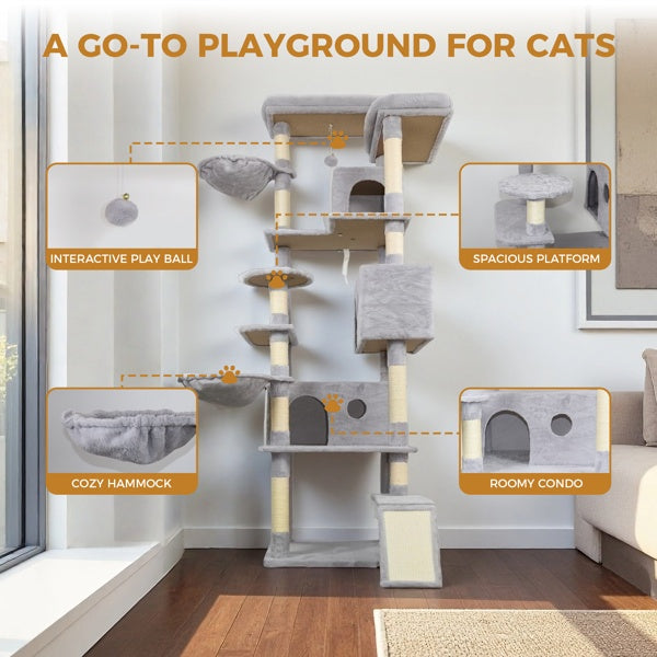 Cat Tree with condos, sisal scratchers, hammocks, and perches 84.6”