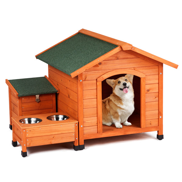 Outdoor Cat & Dog House – Fir Wood Shelter with Green Asphalt Roof