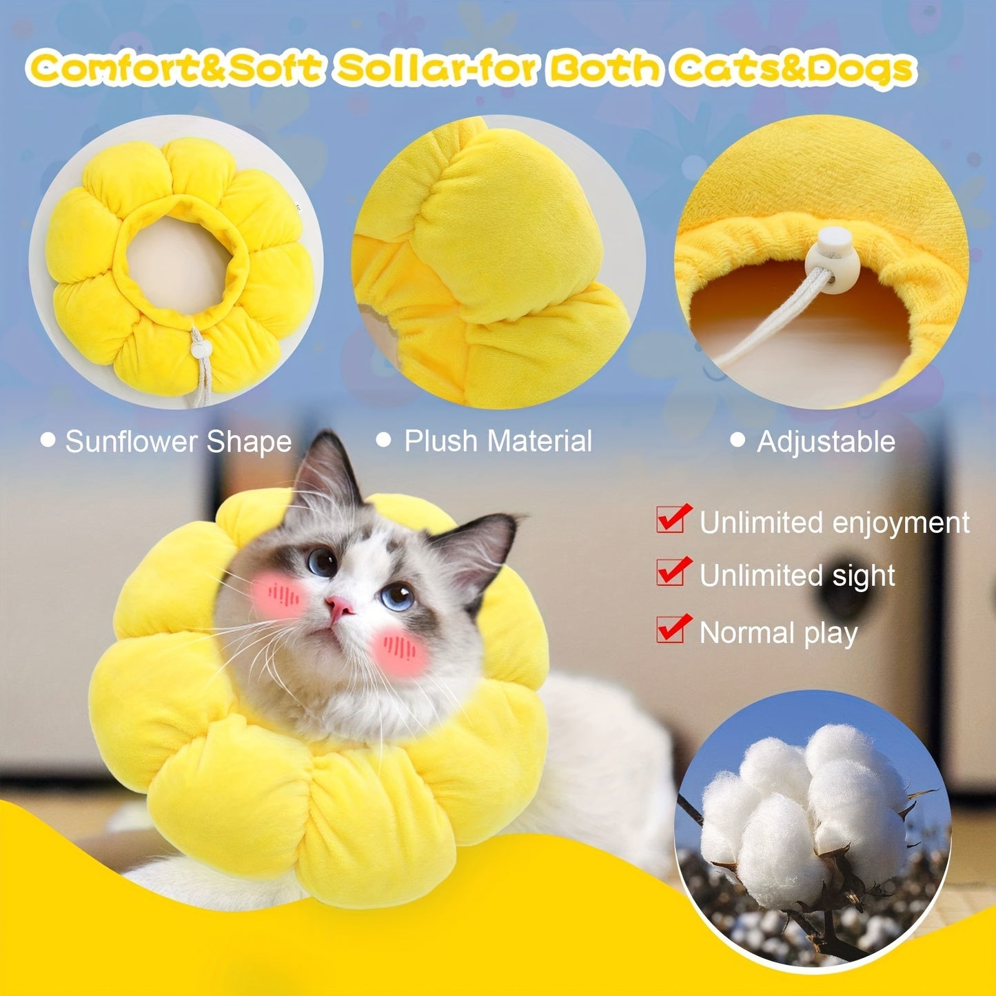 Sunflower Recovery Collar for Cats & Small Dogs