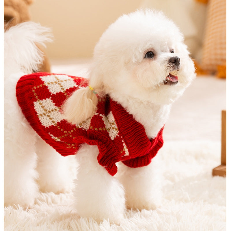 Warm Diamond-Embroidered Cherry Pet Sweater