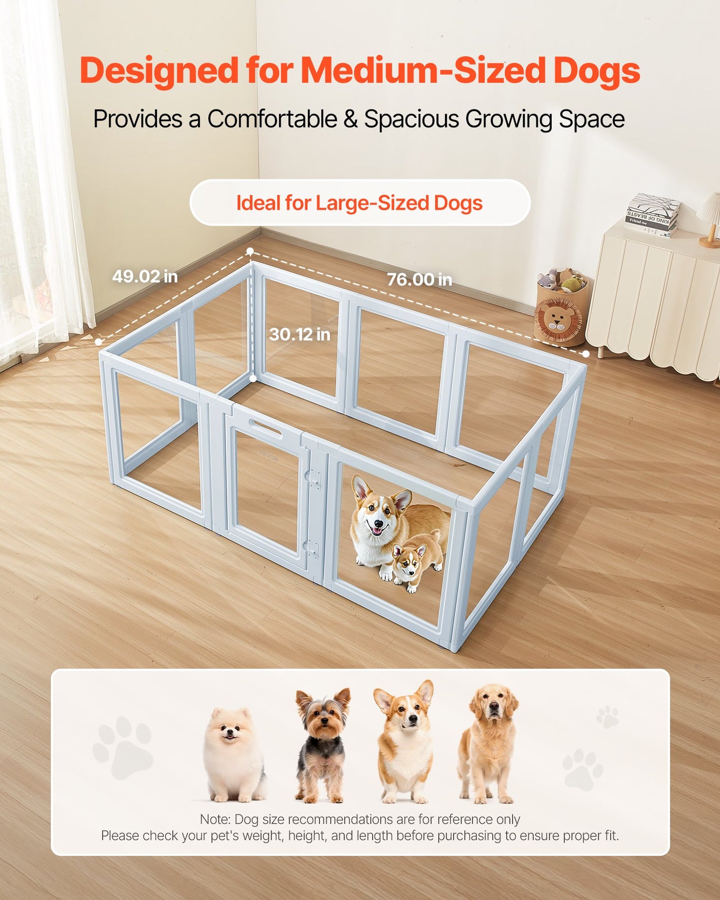 Dog Whelping Box With Window Transparent Playpen For Large Dog 76x49x30 In