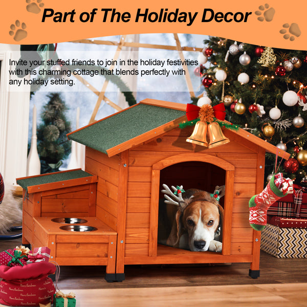 Outdoor Cat & Dog House – Fir Wood Shelter with Green Asphalt Roof