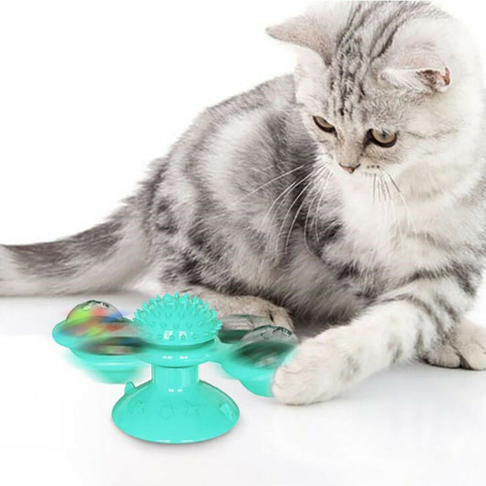 Rotating Windmill Cat Toy – Suction Cup Catnip Spinner & Dental Massager
