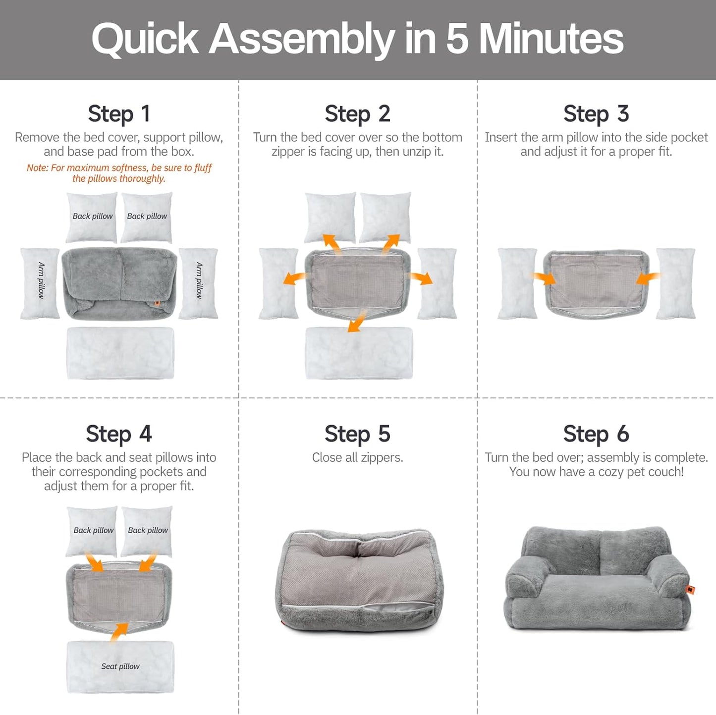 Plush Cat Bed – Washable Indoor Pet Couch with Non-Slip Bottom