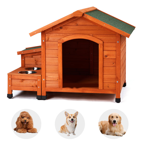 Outdoor Cat & Dog House – Fir Wood Shelter with Green Asphalt Roof