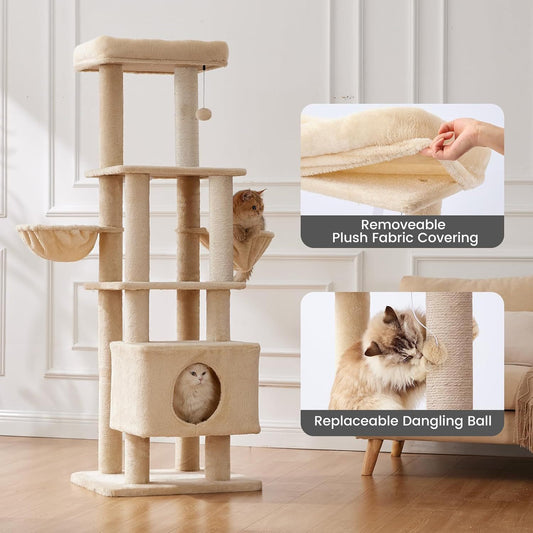 Large Heavy-Duty Cat Tree with Scratching Posts & Washable Top Perch