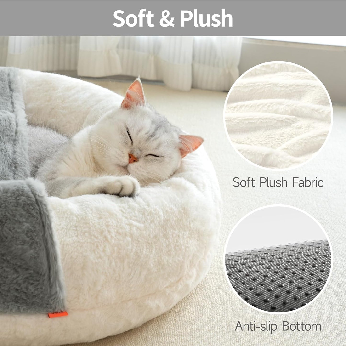 Enclosed Cat Bed Cave – Washable Pet Bed with Blanket & Non-Slip Base