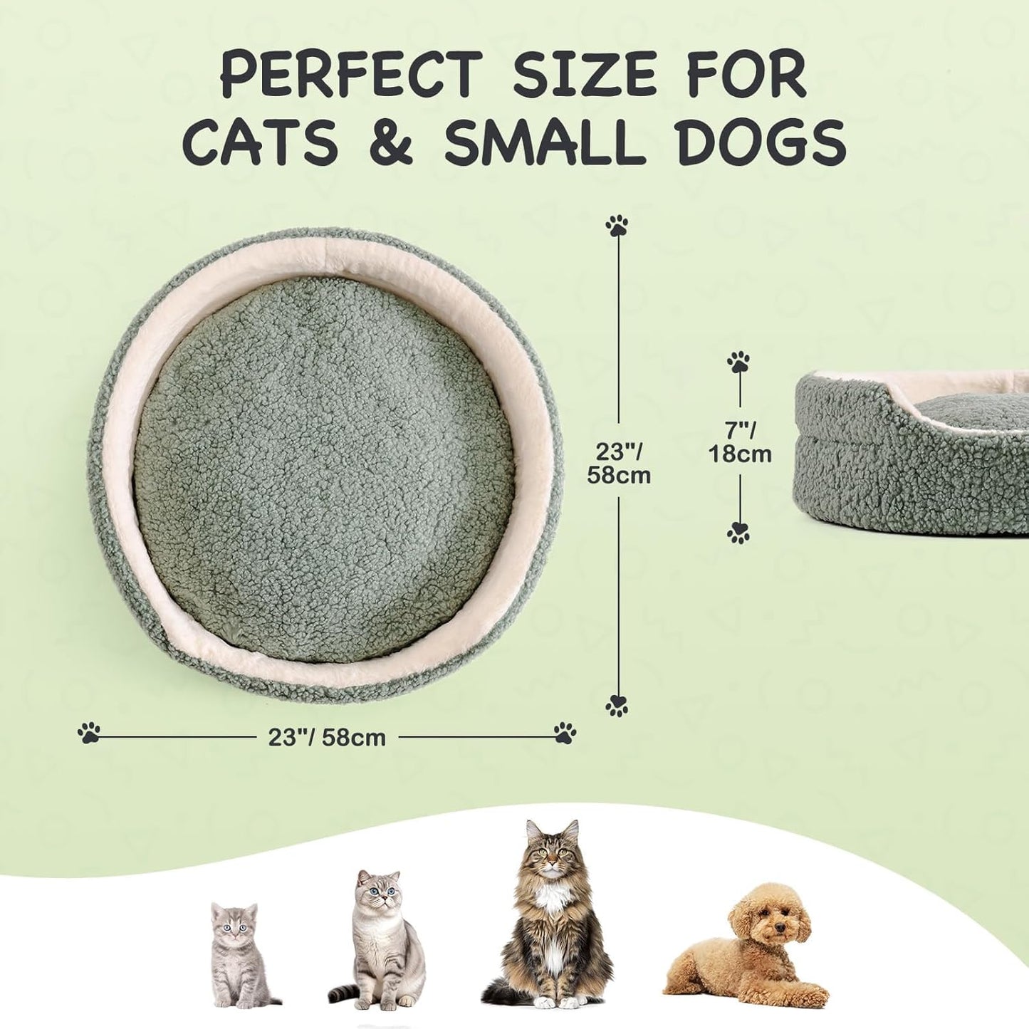 Washable Pet Bed for Cats & Small Dogs – Plush Orthopedic Round Bed (23x23 in)