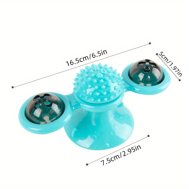 Rotating Windmill Cat Toy – Suction Cup Catnip Spinner & Dental Massager