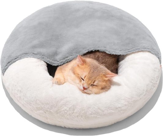 Enclosed Cat Bed Cave – Washable Pet Bed with Blanket & Non-Slip Base