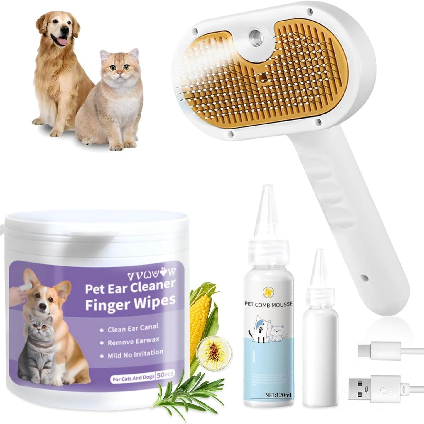 Steam Pet Brush for Cats & Dogs – 3-in-1 Grooming & Hair Removal Comb