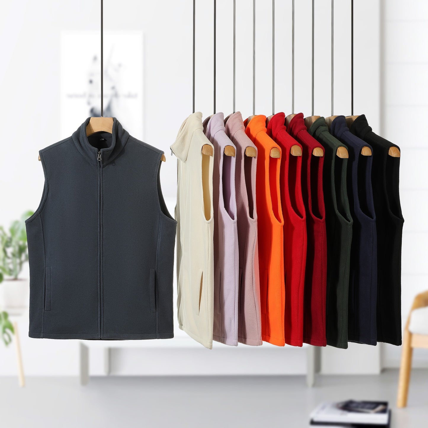 Zipper Stand Collar Double-sided Fleece Cardigan Fleece Vest