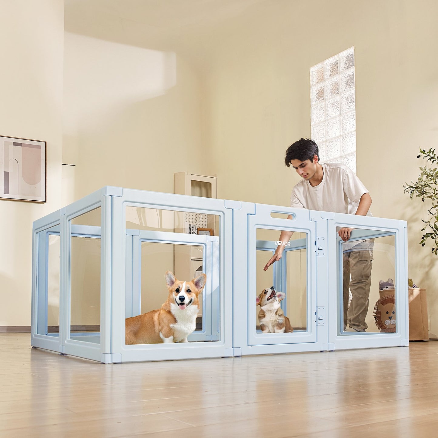 Dog Whelping Box With Window Transparent Playpen For Large Dog 76x49x30 In