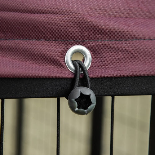 Outdoor Dog Kennel with Rotating Bowl Rack & UV-Resistant Awning